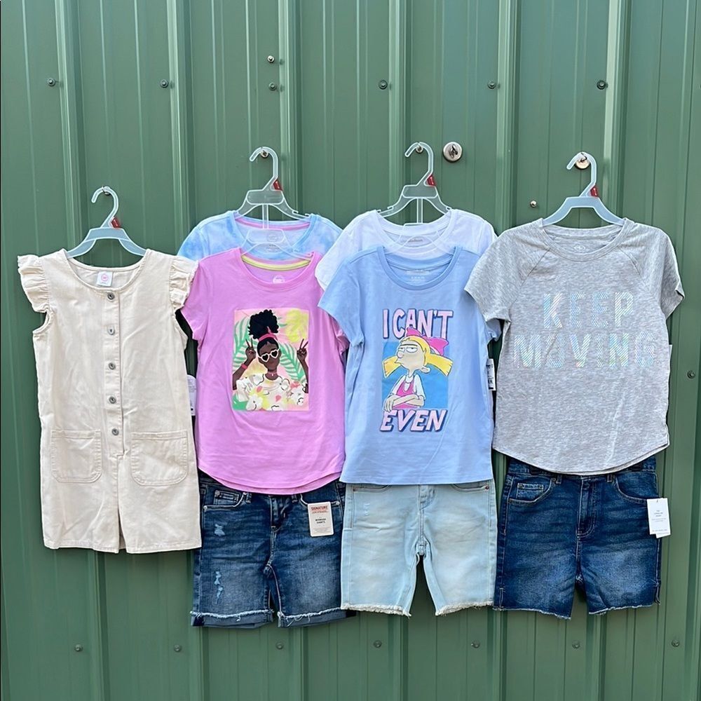 Girls Romper Denim Shorts & T-Shirt 7-Piece Bundle Size M